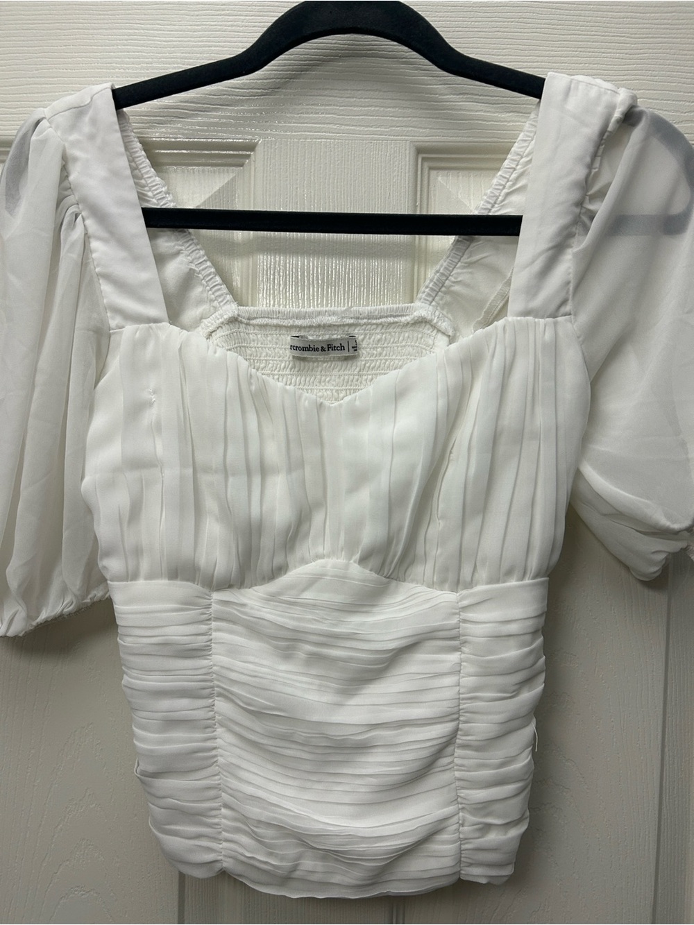 Abercrombie & Fitch White Puff Sleeve Square Neck Blouse